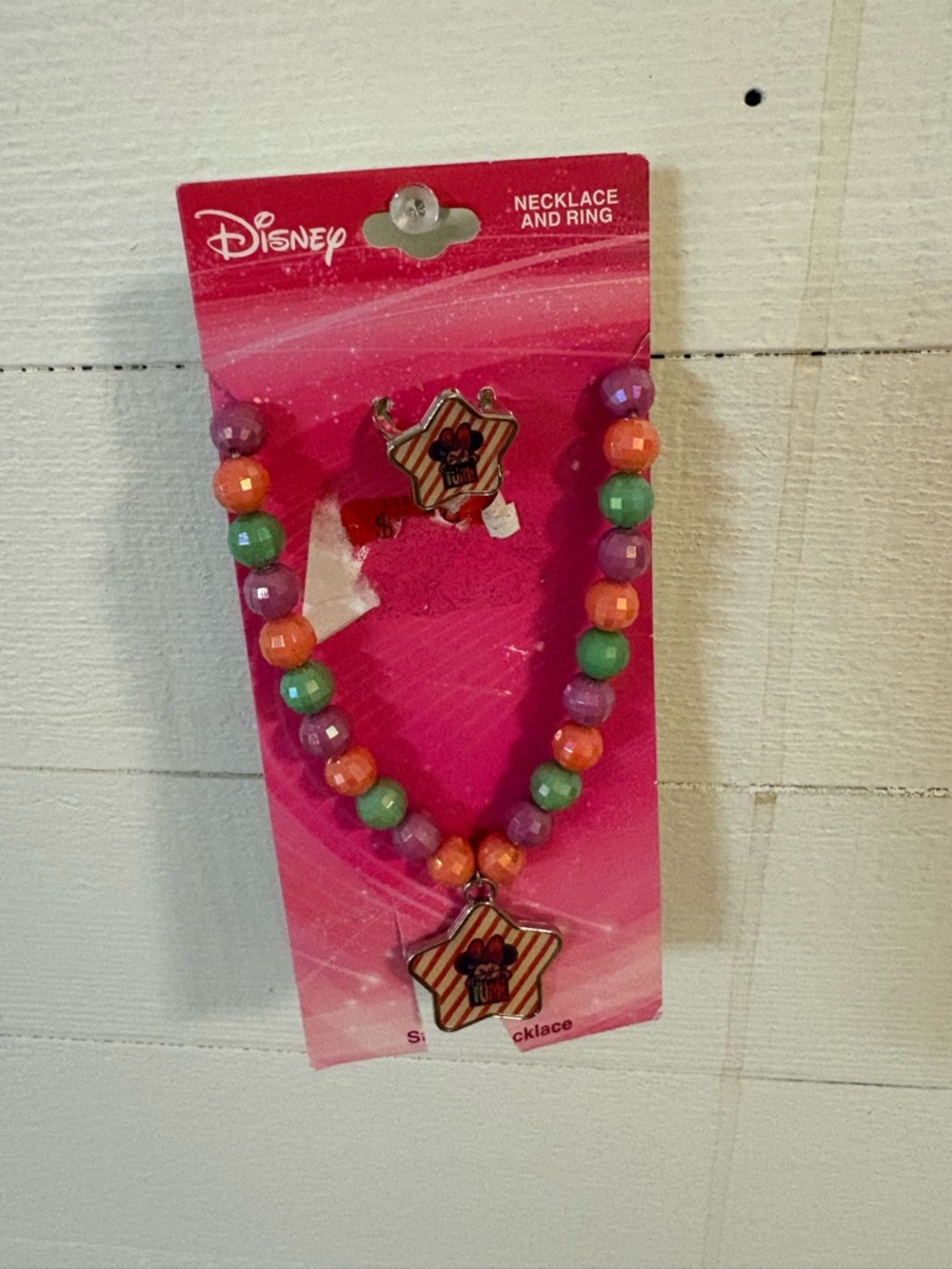 Disney Minnie Mouse Necklace Ring Set Colorful Beaded NWT